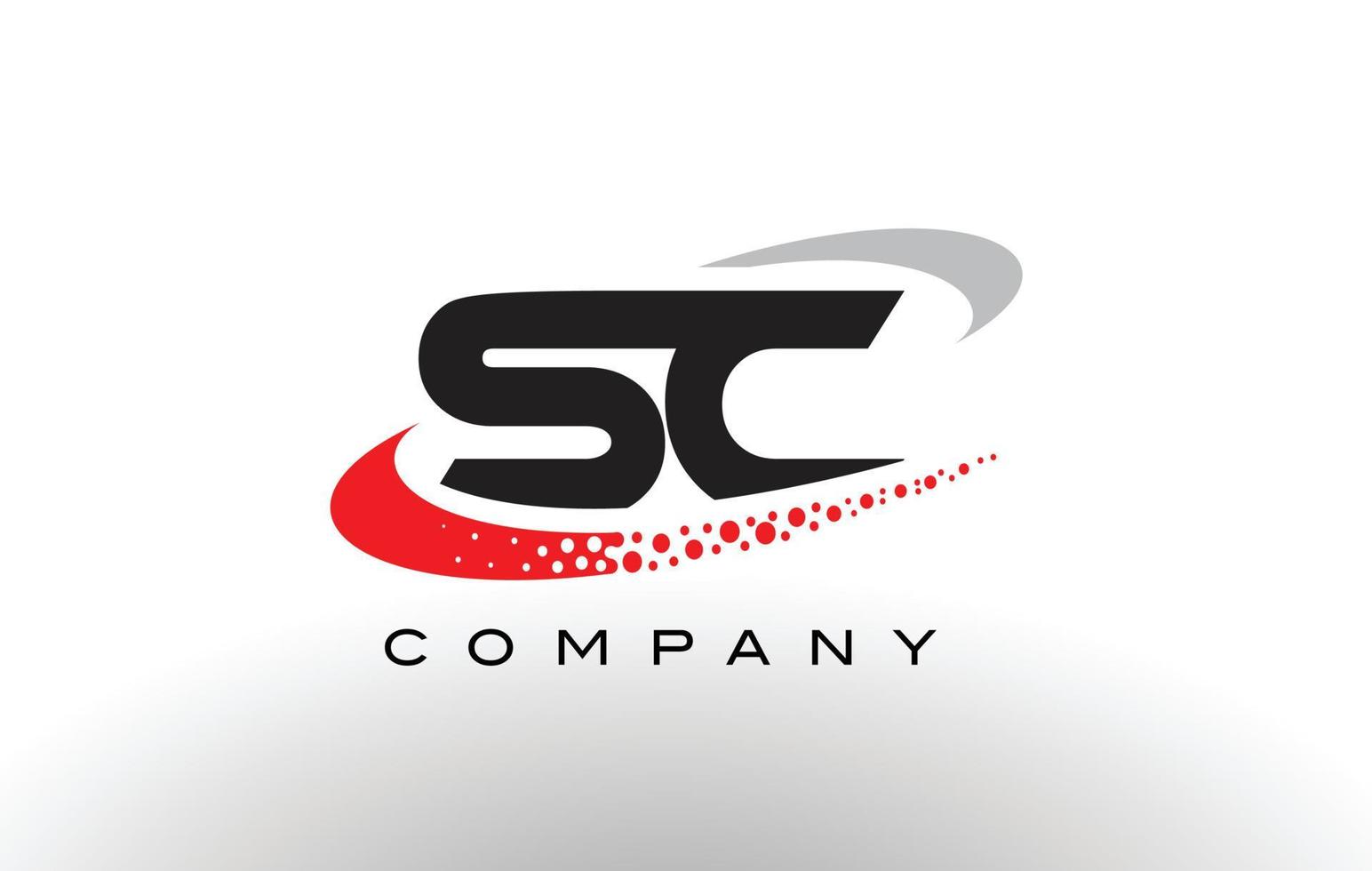 Projeto do logotipo da letra sc moderno com swoosh pontilhado vermelho vetor