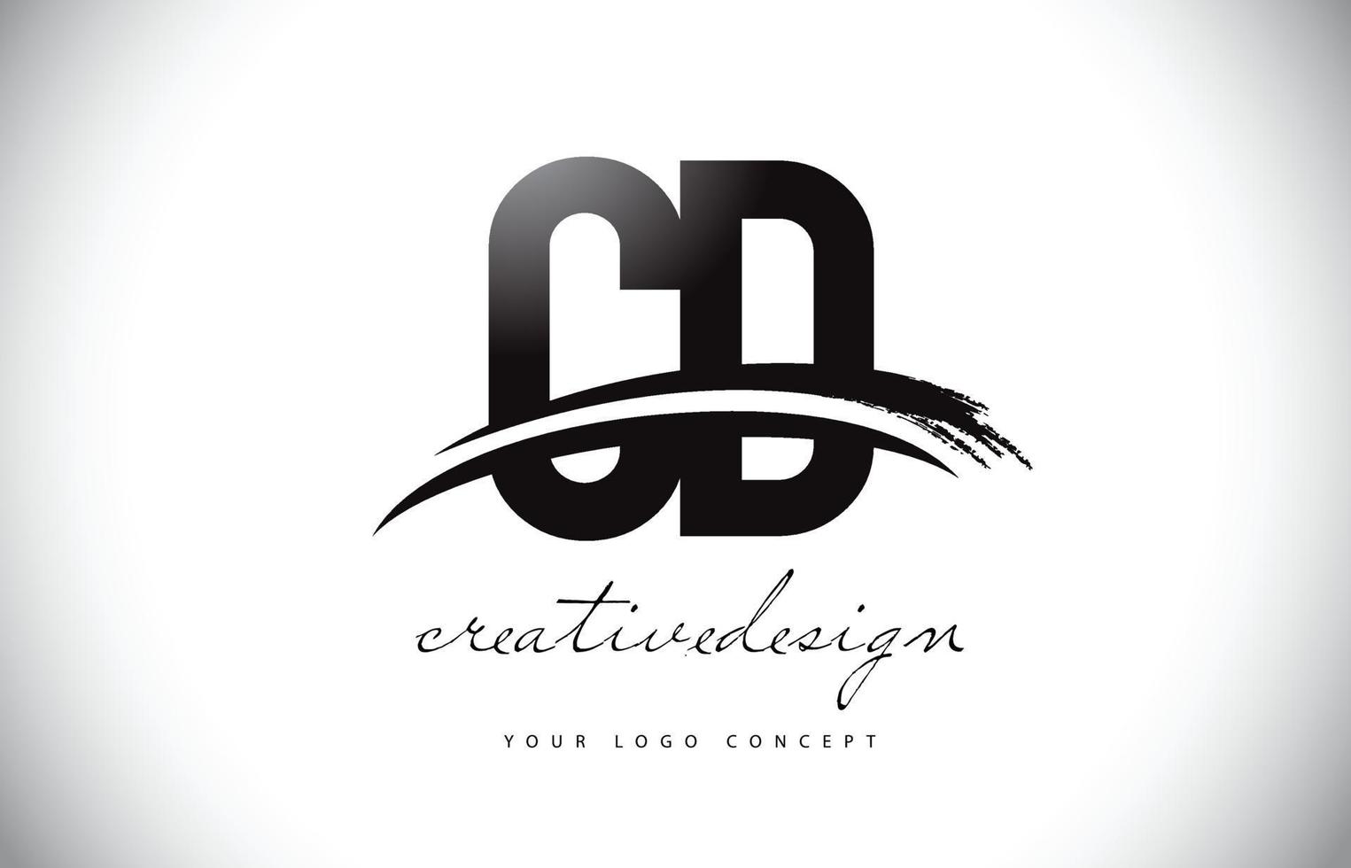 design de logotipo de carta cd cd com swoosh e pincelada preta. vetor