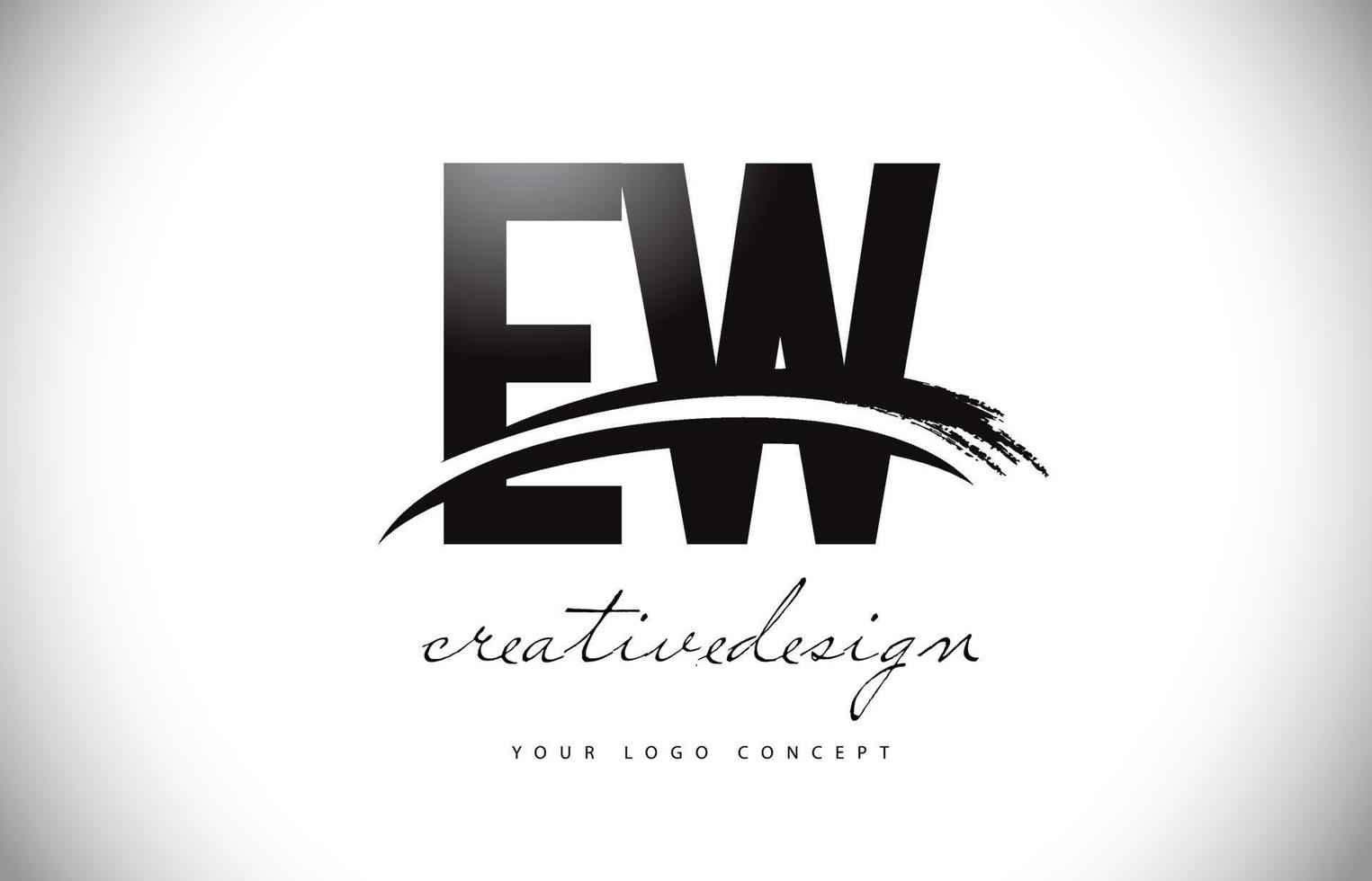 ew ew design de logotipo de carta com swoosh e pincelada preta. vetor