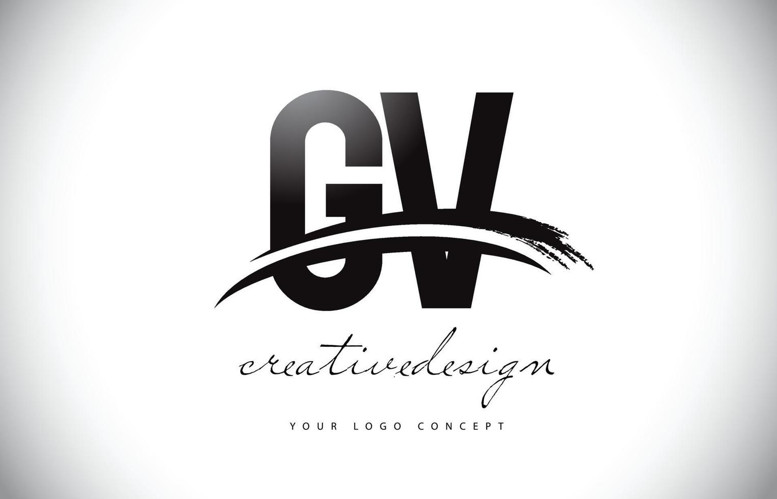 design de logotipo de carta gv gv com swoosh e pincelada preta. vetor