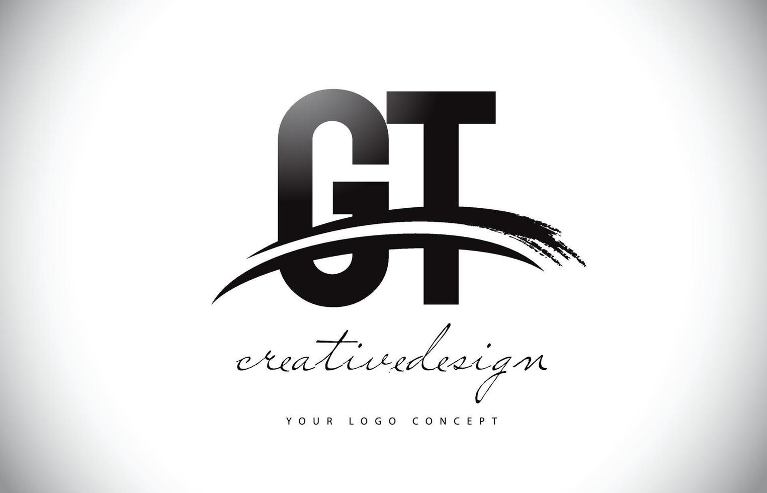 gt gt design de logotipo de carta com swoosh e pincelada preta. vetor