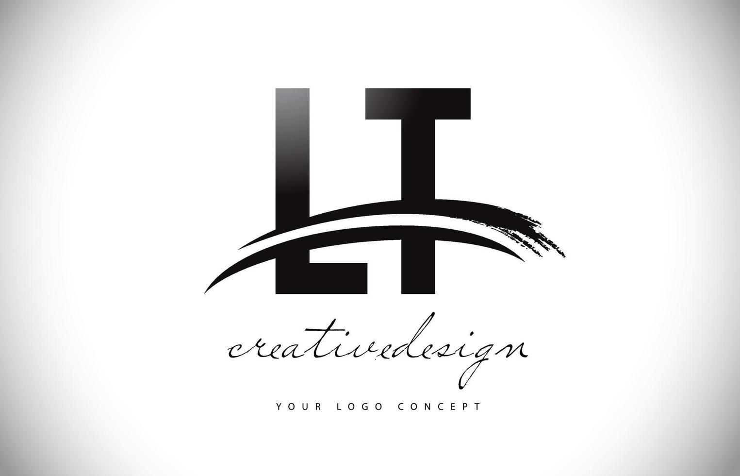 lt lt design de logotipo de letra com swoosh e pincelada preta. vetor