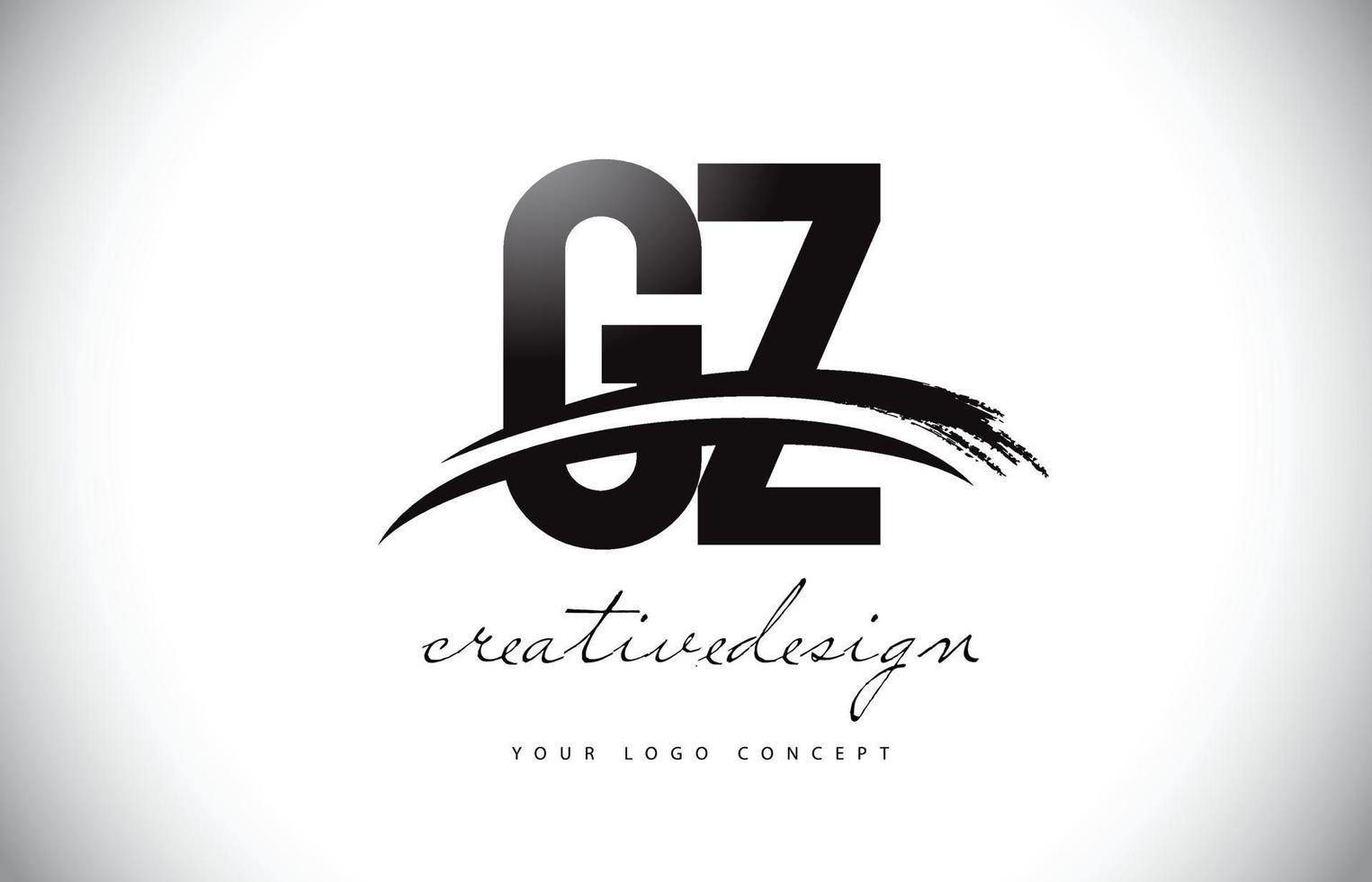 gz gy carta logotipo design com swoosh e pincelada preta. vetor