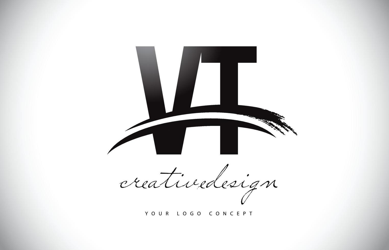 vt vt design de logotipo de carta com swoosh e pincelada preta. vetor