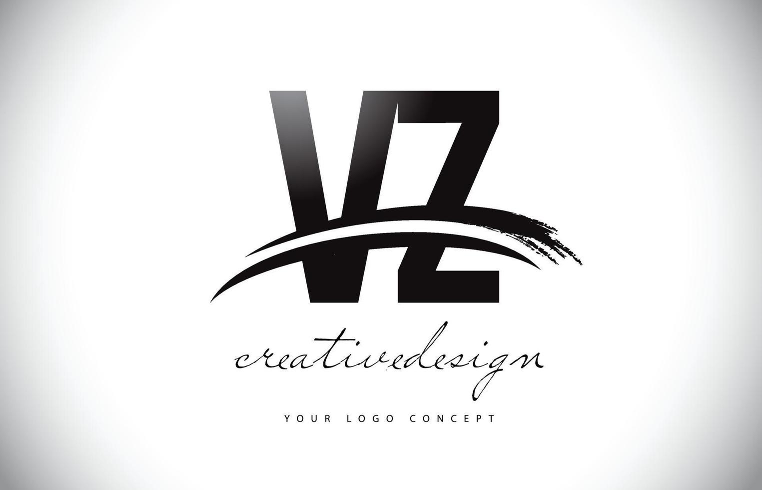 vz vz carta logotipo design com swoosh e pincelada preta. vetor