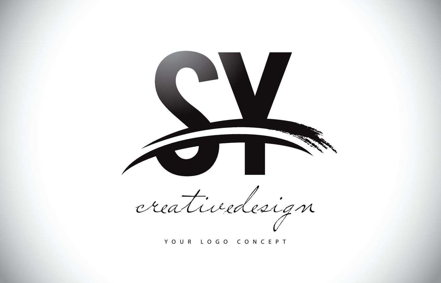 design de logotipo de carta sy sy com swoosh e pincelada preta. vetor