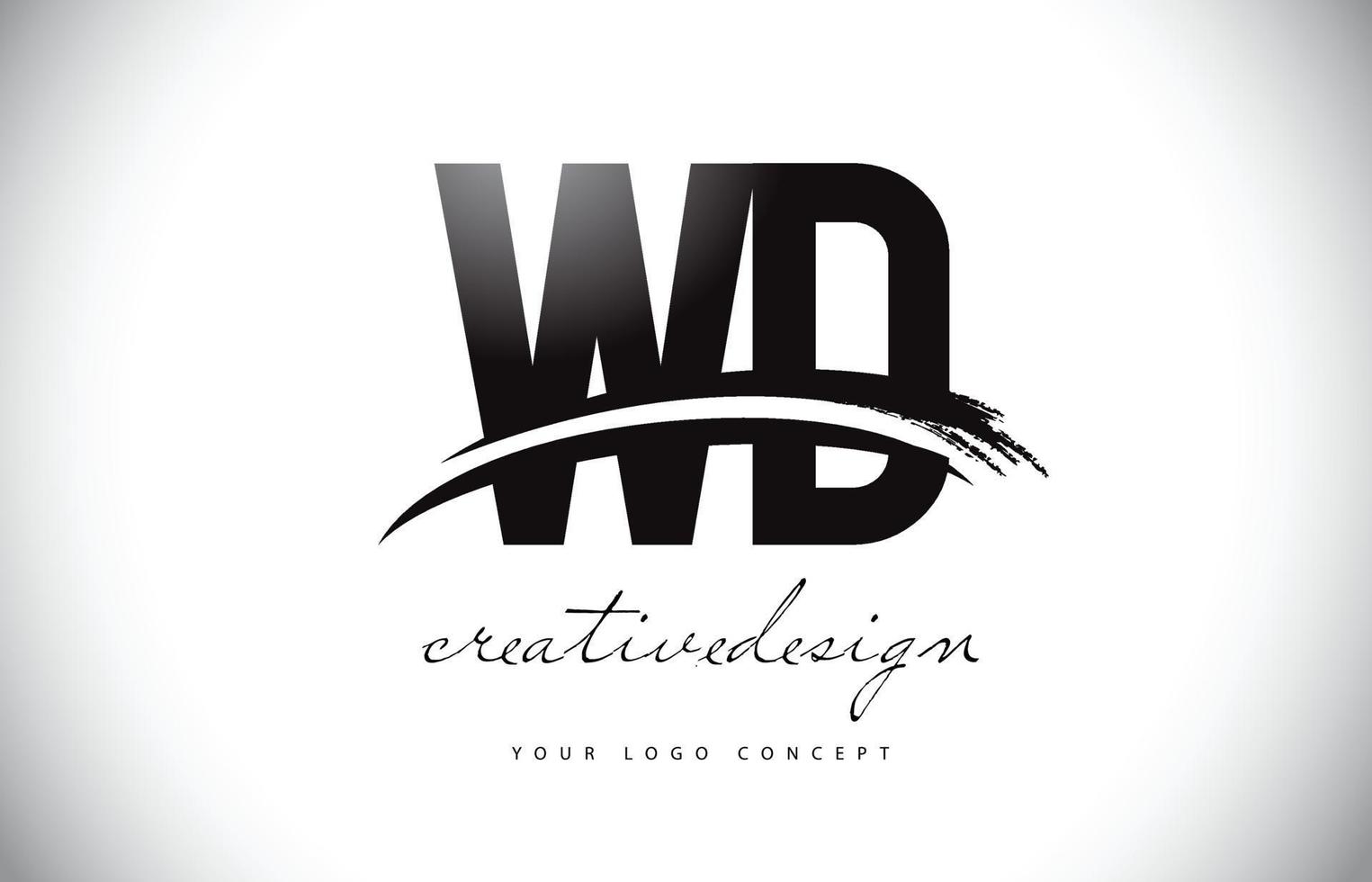 wd wd letter logo design com swoosh e pincelada preta. vetor