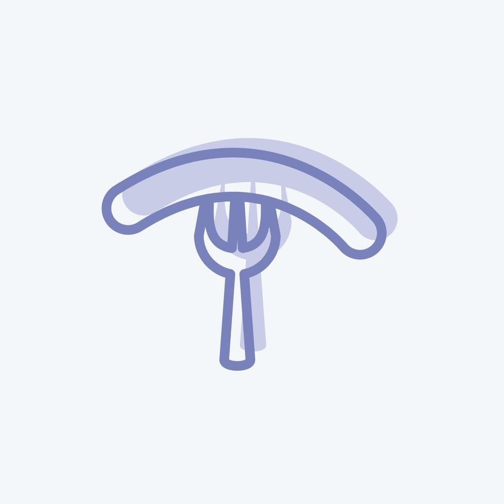 salsicha no ícone de garfo em estilo moderno de dois tons isolado em fundo azul suave vetor