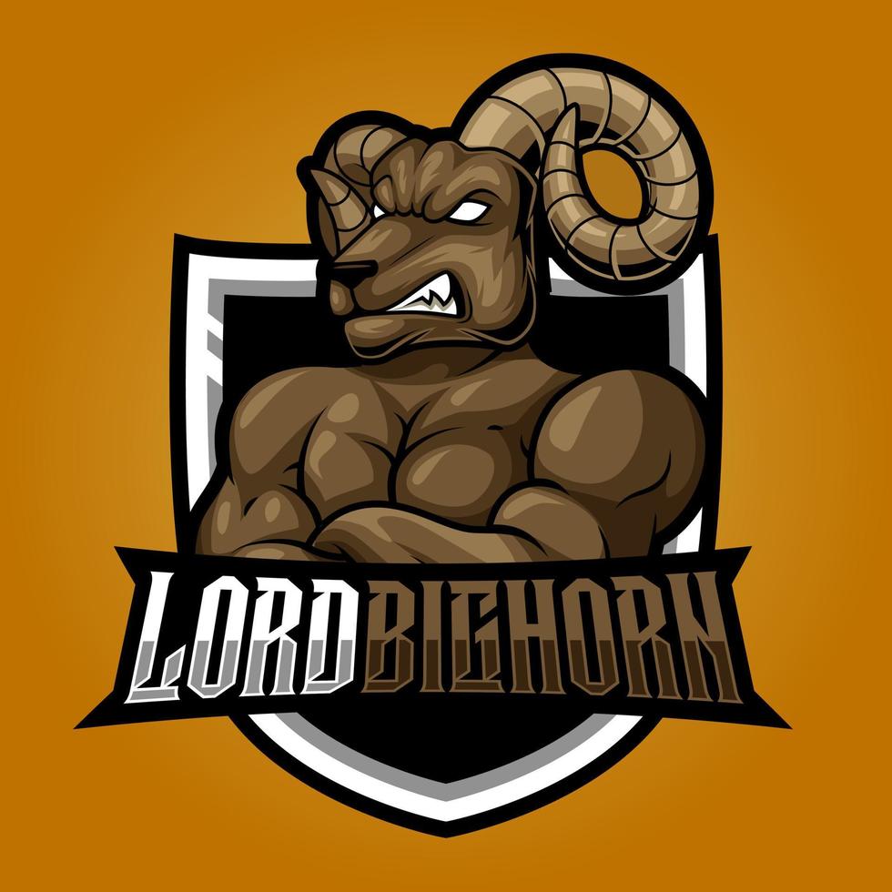 ilustração de mascote de logotipo de esporte de carneiro forte bighorn forte vetor