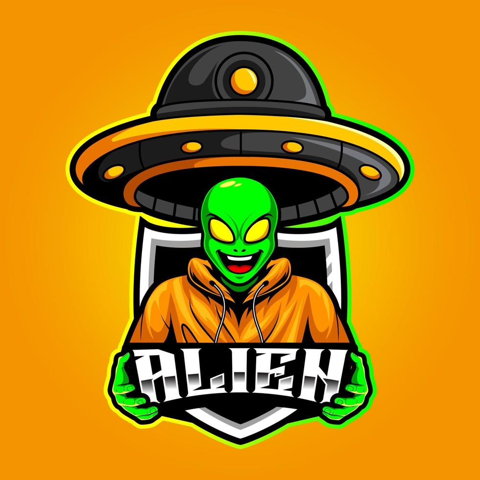 ilustração vetorial de logotipo de esports de mascote alienígena e ufo vetor