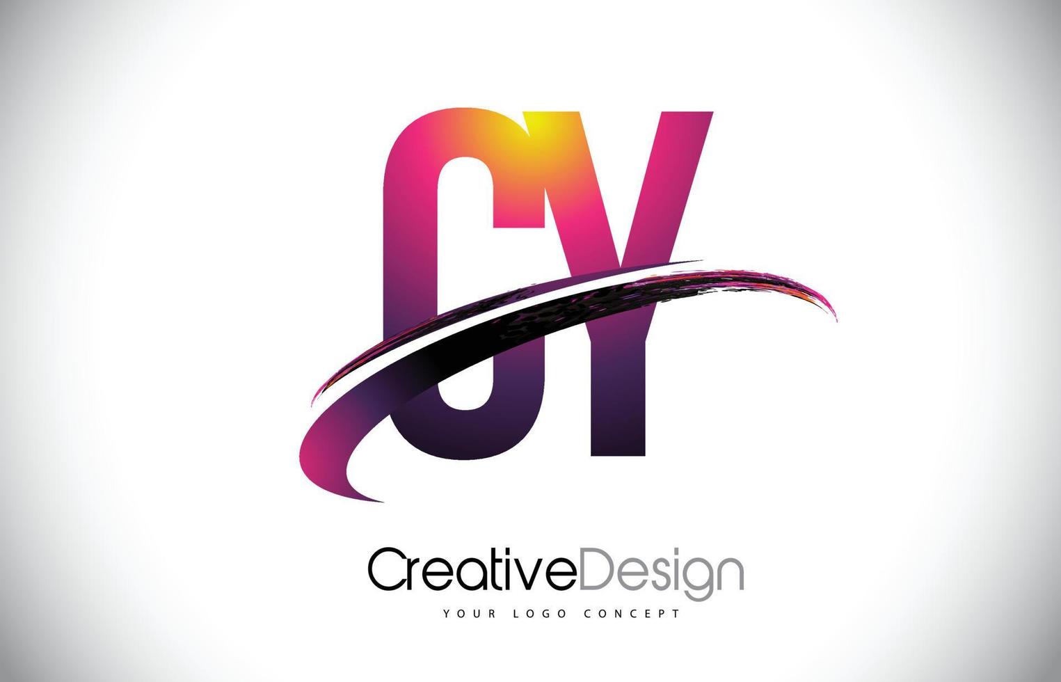 cy cy logotipo de letra roxa com design swoosh. logotipo de vetor de letras modernas magenta criativas.