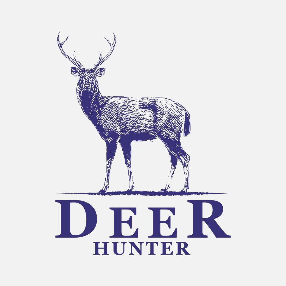 Deer hunter logo vintage vintage, selvagem, ilustração, animal, elemento, design, símbolo, natureza, gráfico, emblema, vida selvagem, placa, caça, ícone, rótulo, retrô, mamífero, silhueta, rena, distintivo, branco vetor