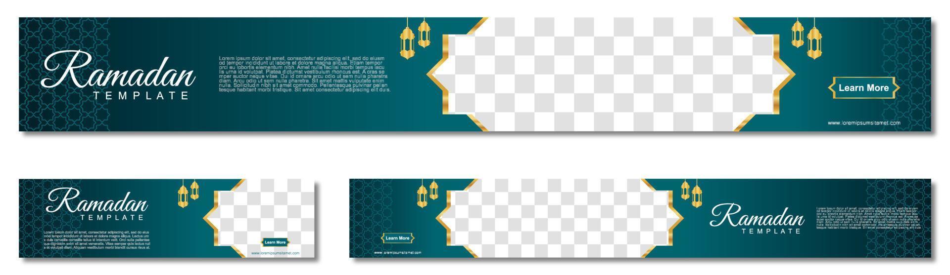 conjunto de banners da web do ramadã de tamanho padrão com local para fotos. design de modelo do ramadã. ilustração vetorial vetor