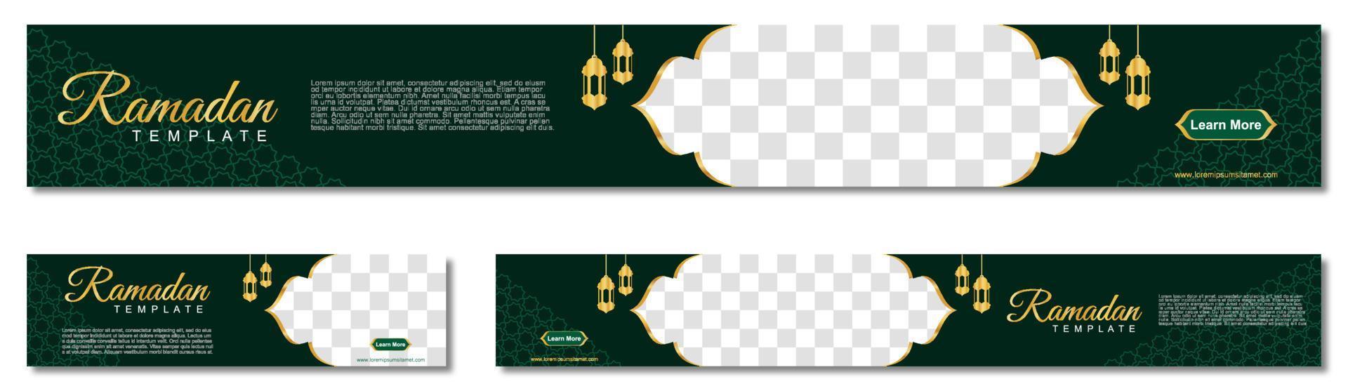 conjunto de banners da web do ramadã de tamanho padrão com local para fotos. design de modelo do ramadã. ilustração vetorial vetor