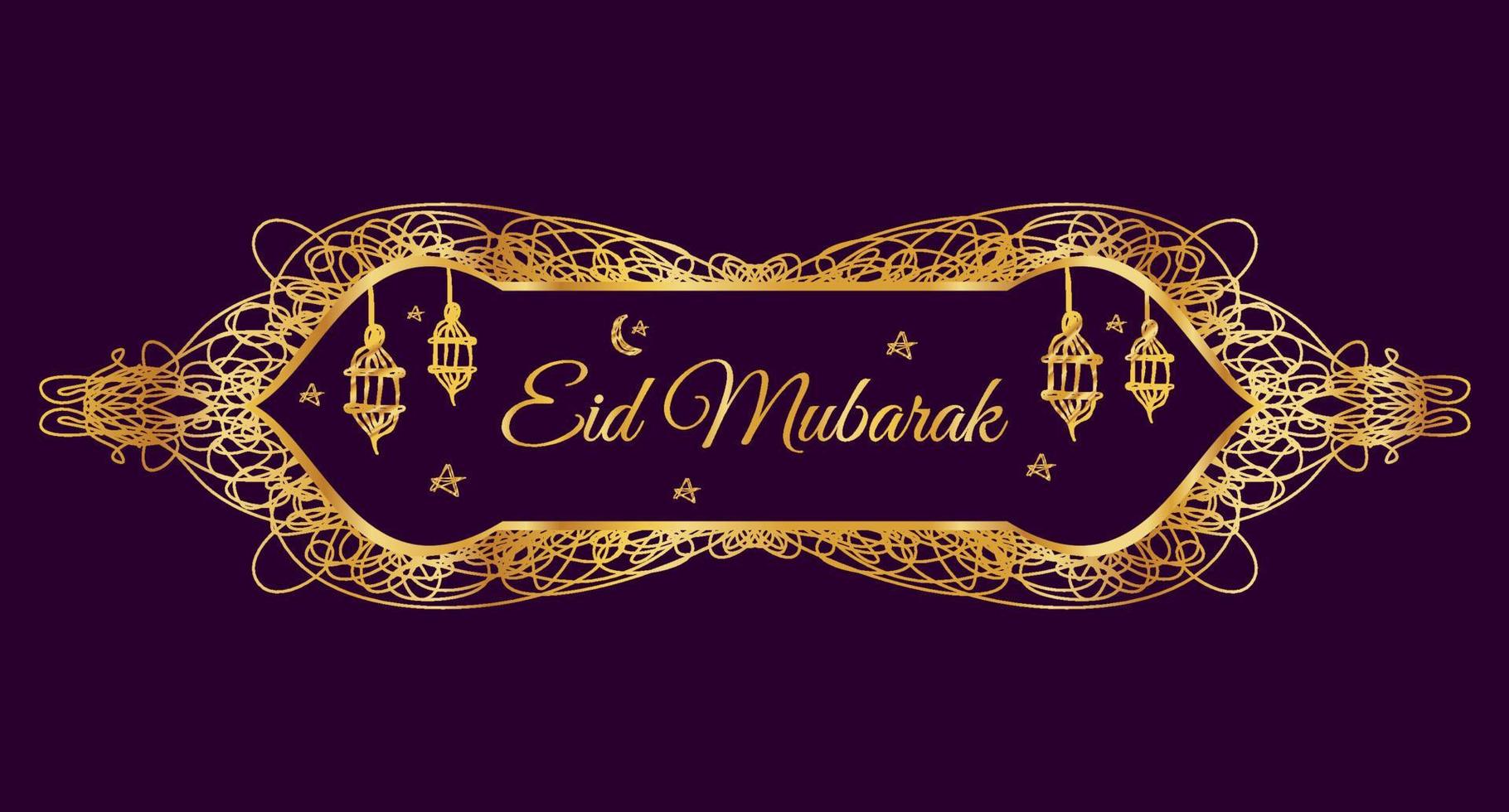 banner de luxo com uma combinação de linha dourada brilhante com estilo 3d. convite de cartão eid mubarak para a comunidade muçulmana. ilustração vetorial vetor