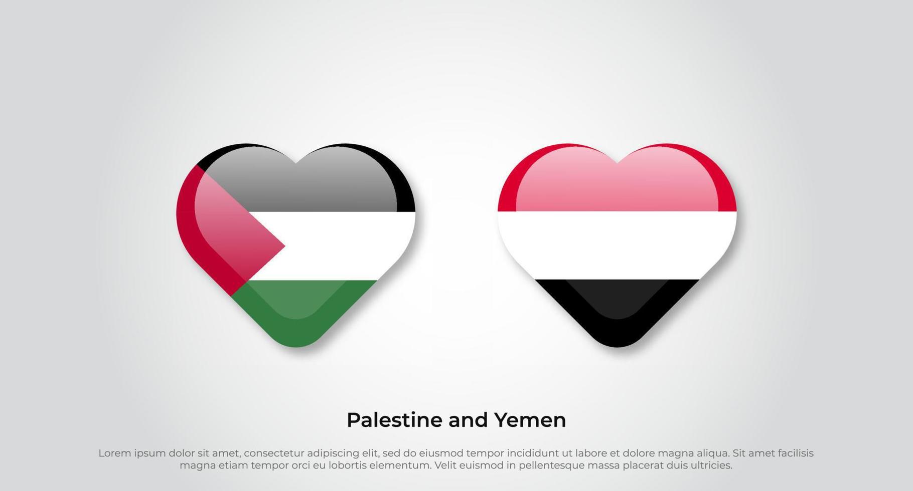 amo o símbolo da Palestina e do Iêmen. ícone de bandeira do coração. ilustração vetorial vetor