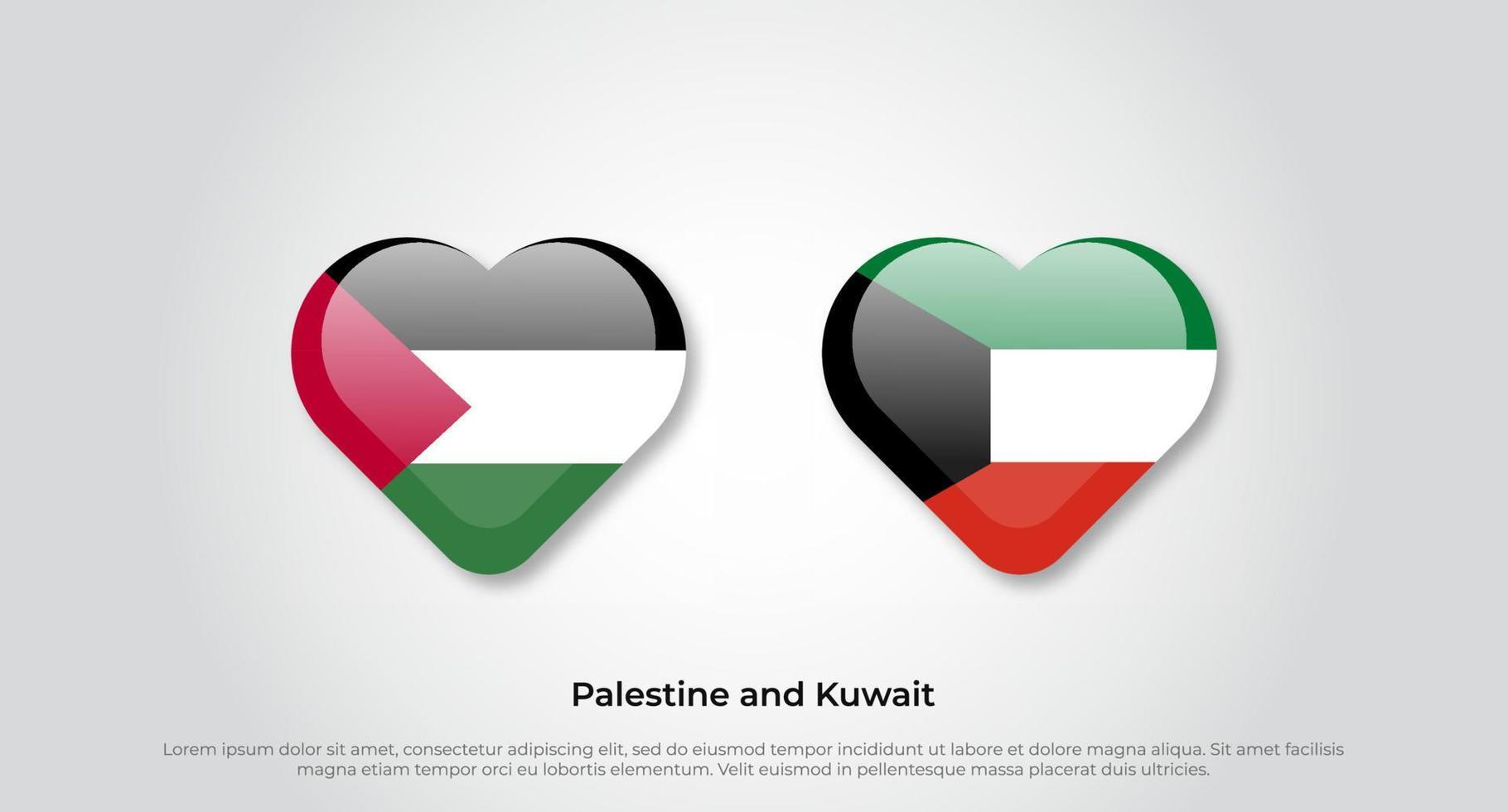 amo o símbolo da Palestina e do Kuwait. ícone de bandeira do coração. ilustração vetorial vetor