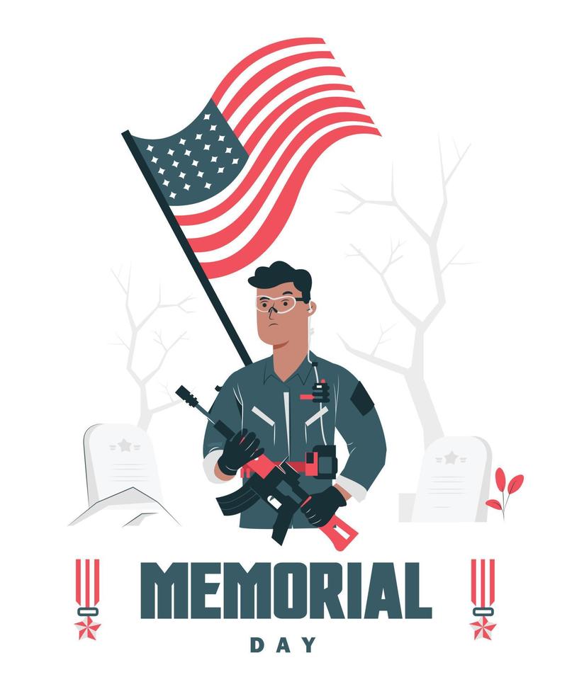 fundo de ilustração memorial comemorando os soldados americanos lutando vetor