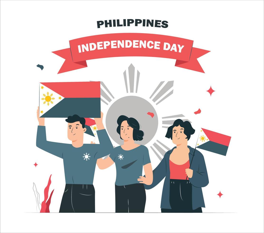 ilustração do dia da independência das filipinas. 2 pessoas celebrando com paixão vetor