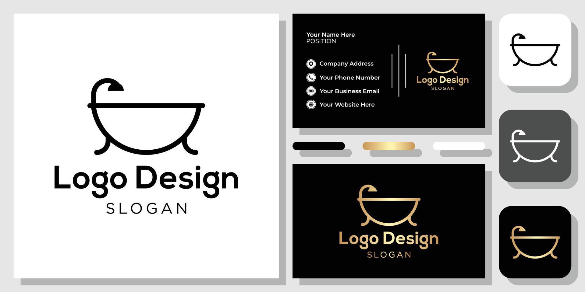 design de logotipo banheira chuveiro em casa com modelo de cartão de visita vetor