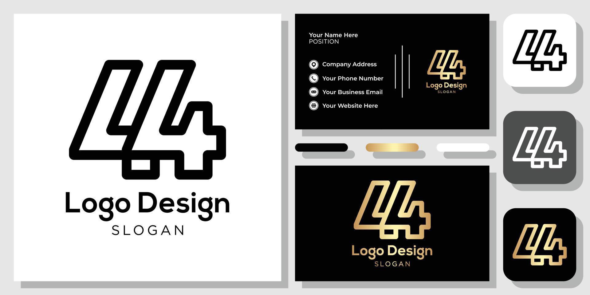 design de logotipo número 44 ouro preto com modelo de cartão de visita vetor