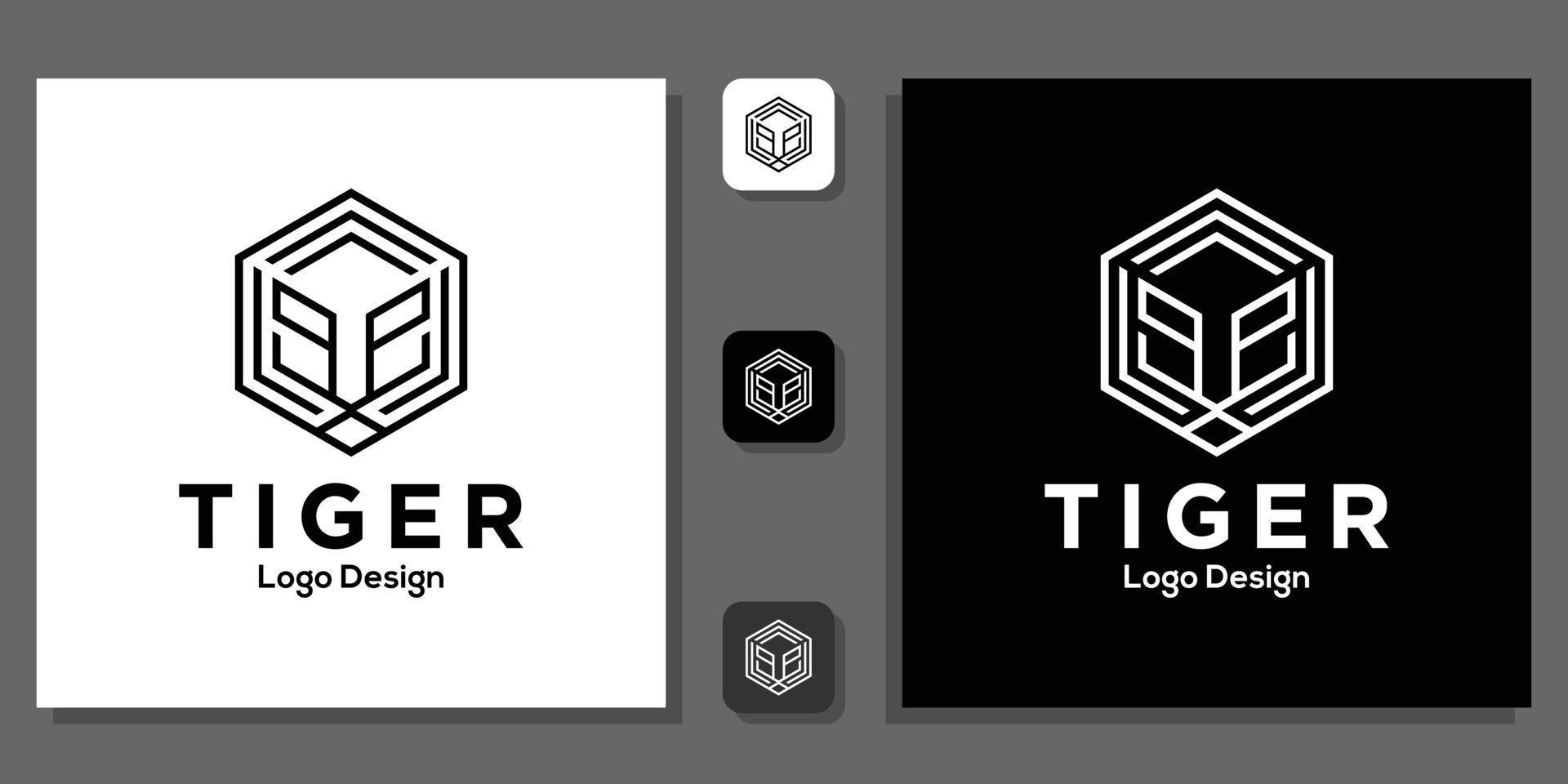 forma de hexágono de símbolo de tigre geométrica com modelo de aplicativo vetor