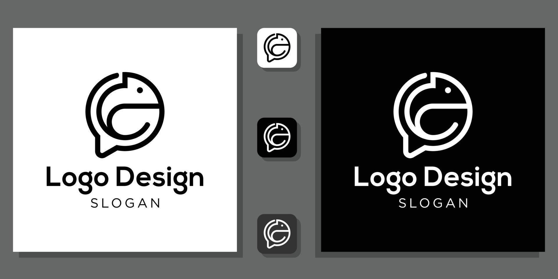 design de logotipo camaleão conversa de bolha bate-papo com modelo de aplicativo vetor
