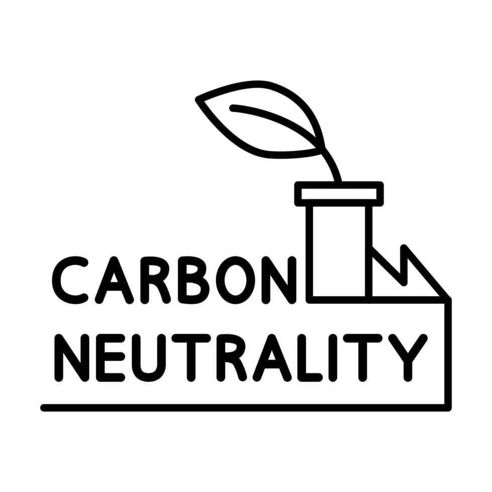 ícone de neutralidade de carbono. fábrica ecológica com folha. pegada de carbono líquida zero. sem poluição atmosférica vetor