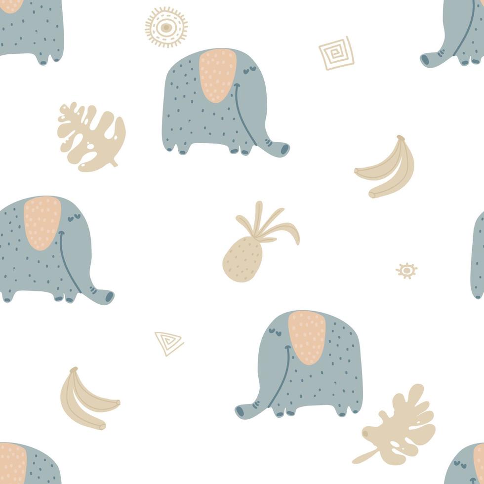 cartaz de berçário círculo fofo com elefante em estilo doodle escandinavo. personagem animal africano. impressão infantil para berçário, roupas infantis, pôster, cartão postal. animal de doodle estilo scandi. vetor