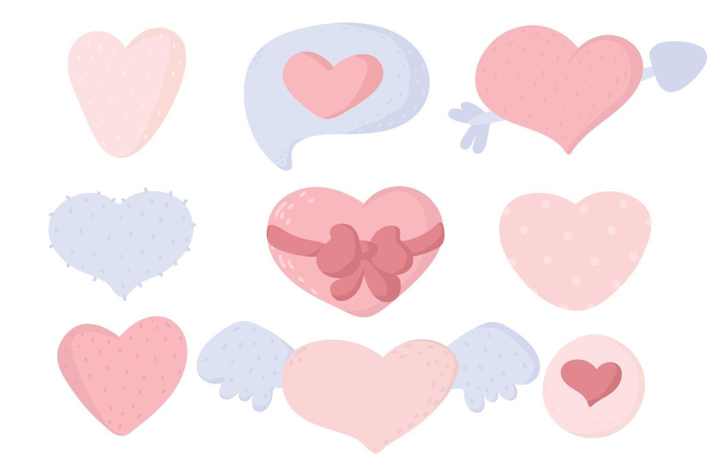 conjunto de corações fofos. estilo doodle. coleção de elementos de design para cartões postais, histórias, convite de casamento e dia dos namorados e design de cartões vetor
