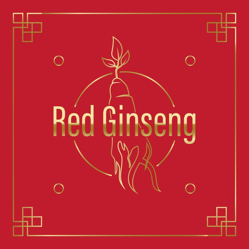 Raiz de ginseng vermelho coreano ou chinês, rótulo de texto em ginseng cultivado coreano. símbolo de ginseng para cosméticos coreanos, medicina chinesa, produtos alimentícios, pacotes de chá. logotipo de ginseng. ilustração vetorial vetor