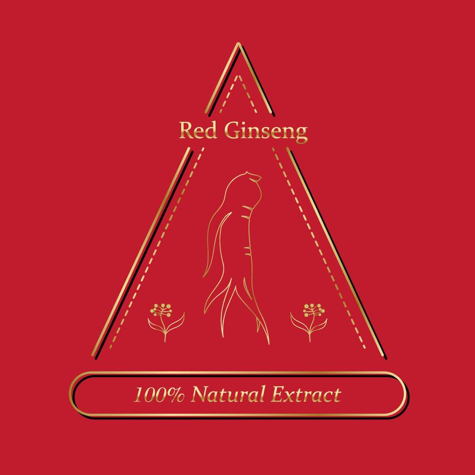 Raiz de ginseng vermelho coreano ou chinês, rótulo de texto em ginseng cultivado coreano. símbolo de ginseng para cosméticos coreanos, medicina chinesa, produtos alimentícios, pacotes de chá. logotipo de ginseng. ilustração vetorial vetor