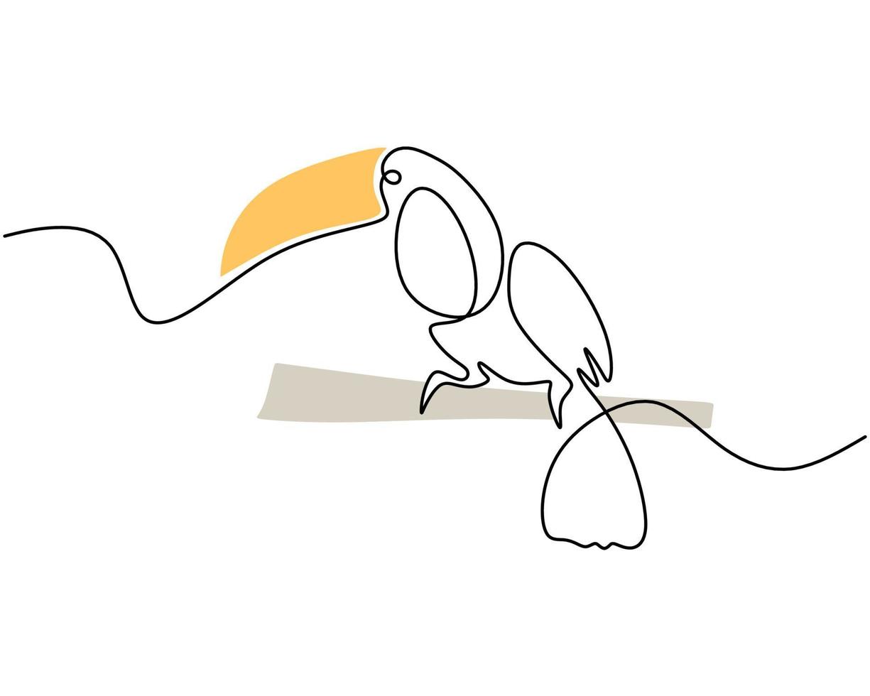 uma única linha contínua de tucano de bico de quilha. arte de linha de pássaro famoso vetor