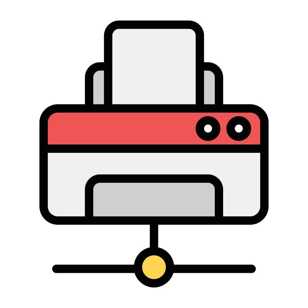 um ícone de design plano de impressora de rede vetor