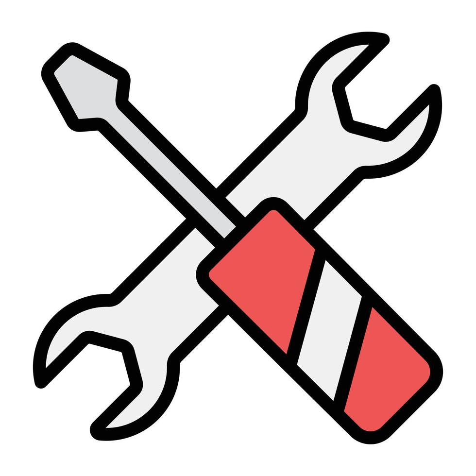 ícone de ferramentas mecânicas em estilo simples, chave de fenda com chave vetor