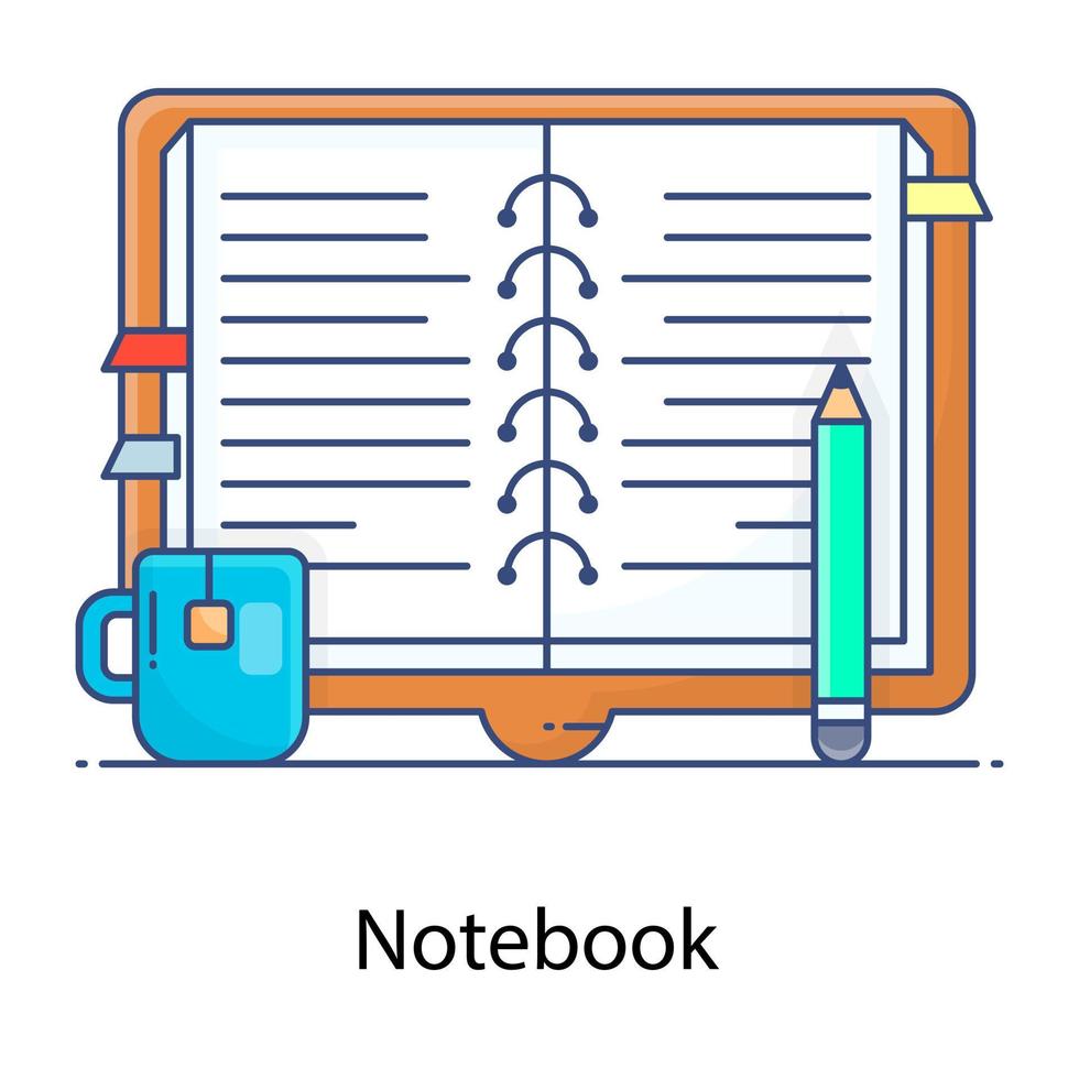 design de vetor de contorno plano moderno de notebook, conceito de bloco de desenho