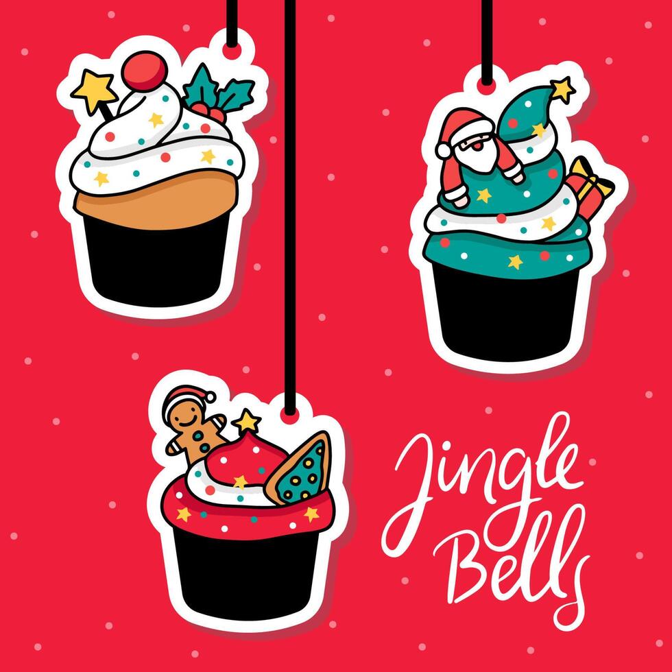 coleção de ilustração vetorial de cupcakes de natal vetor