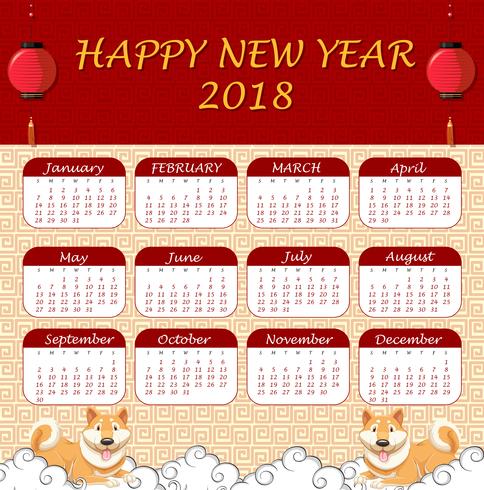 Modelo de calendário de 2018 com tema chinês vetor