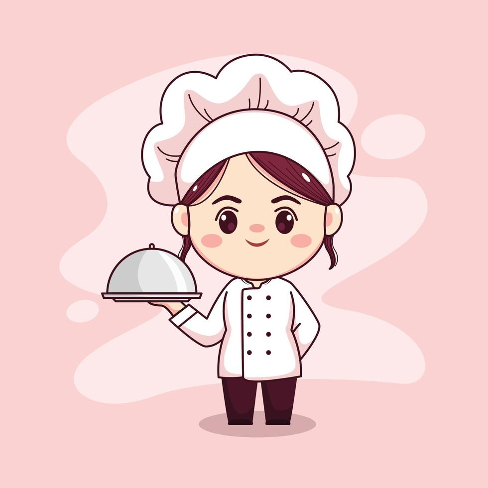 personagem de vetor chibi de mangá de desenho animado chef feminino bonito e kawaii