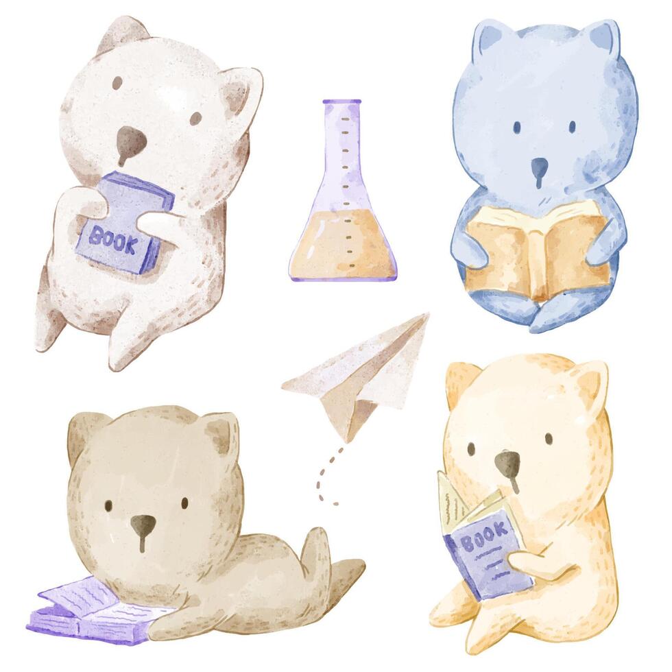 conjunto de aquarela de ilustração vetorial de urso adorável para seu projeto. vetor