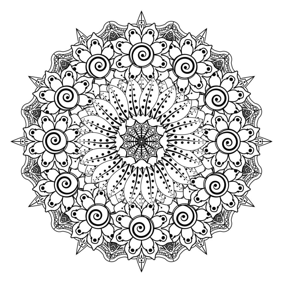 padrão circular em forma de mandala para henna, mehndi, tatuagem, decoração. ornamento decorativo em estilo oriental étnico. página do livro para colorir. vetor