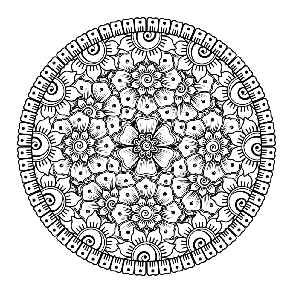 padrão circular em forma de mandala para henna, mehndi, tatuagem, decoração. ornamento decorativo em estilo oriental étnico. página do livro para colorir. vetor