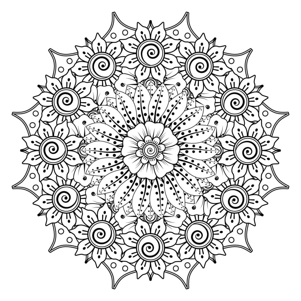 padrão circular em forma de mandala para henna, mehndi, tatuagem, decoração. ornamento decorativo em estilo oriental étnico. página do livro para colorir. vetor