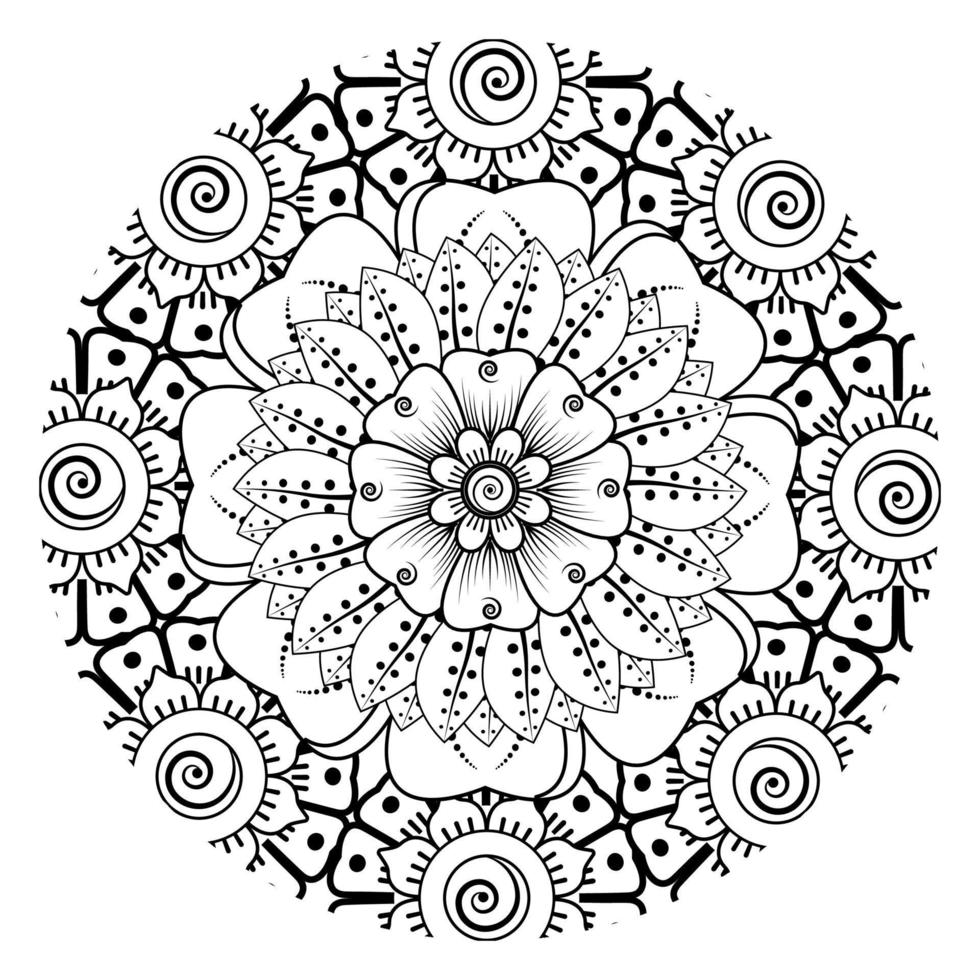 padrão circular em forma de mandala para henna, mehndi, tatuagem, decoração. ornamento decorativo em estilo oriental étnico. página do livro para colorir. vetor