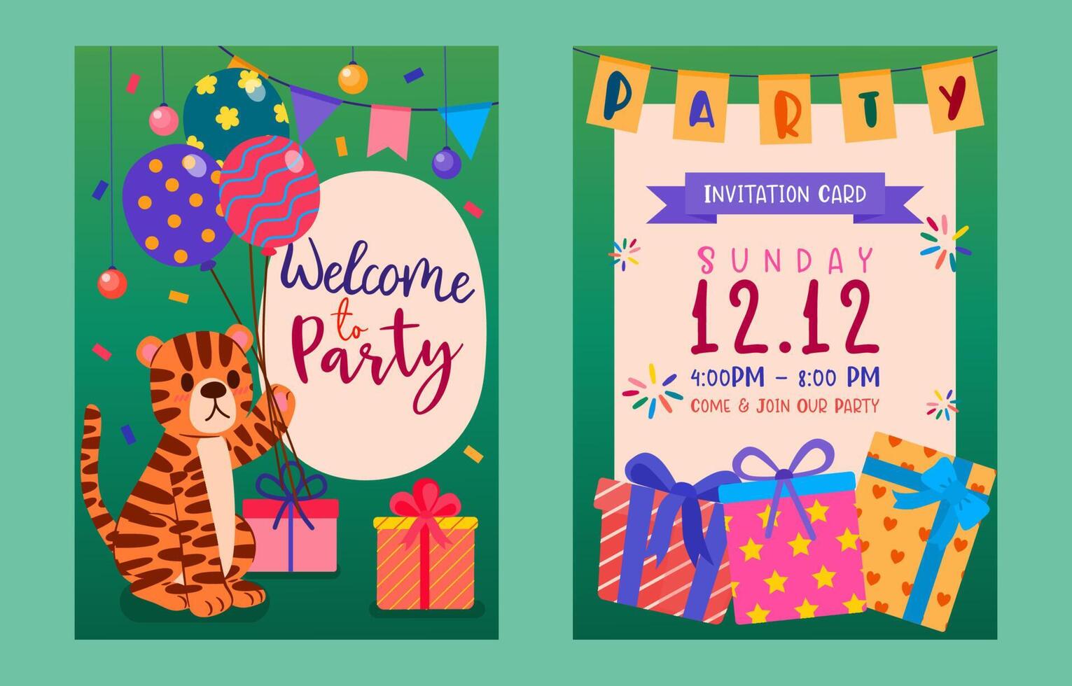 design de cartão de felicitações com vetor de festa adorável