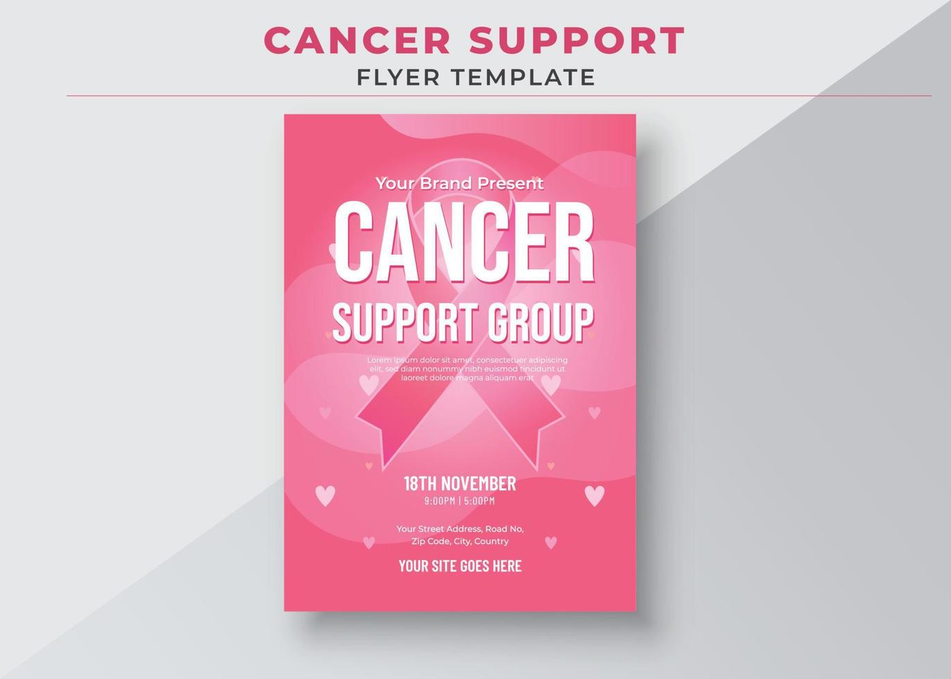 modelo de folhetos de grupo de apoio ao câncer, folheto de grupo de apoio ao câncer de mama vetor