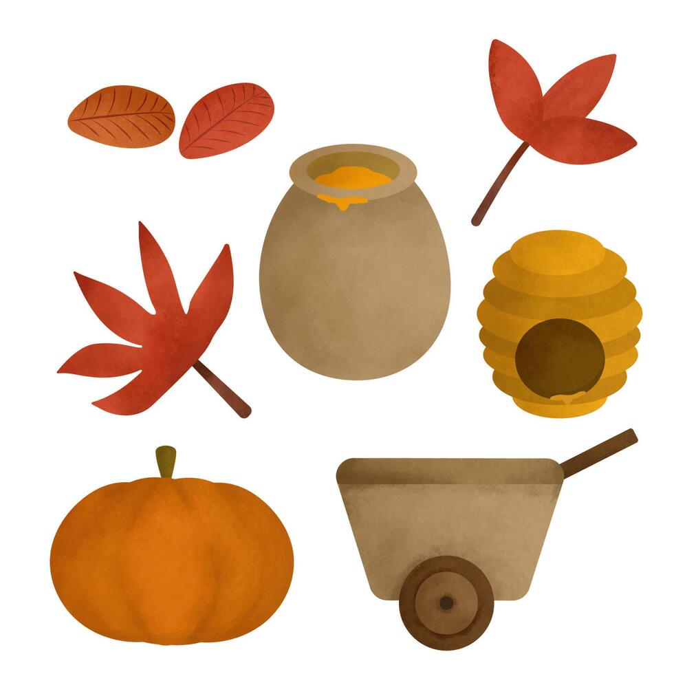 coleção de outono de elementos decorativos da temporada em fundo branco vetor