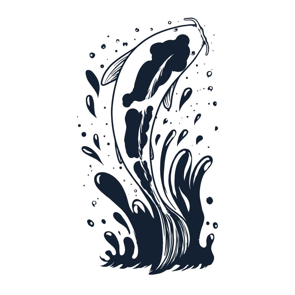peixe koi salta do design de camiseta de ilustração vetorial premium de água vetor