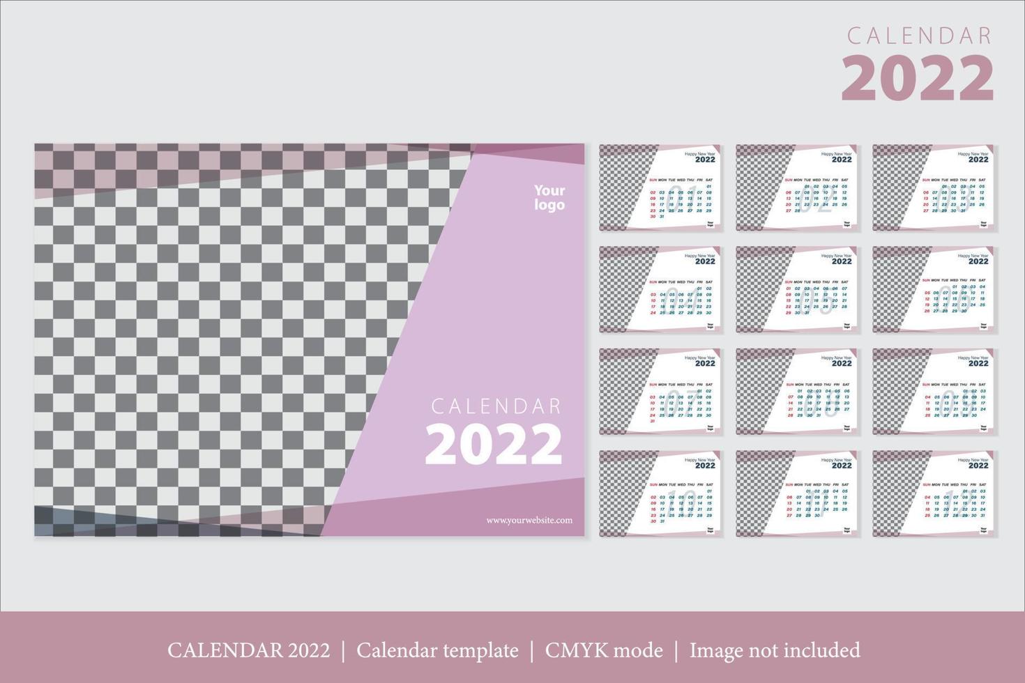design de calendário 2022, o ano dos modelos de cartões mensais de tigre, conjunto de 12 meses vetor