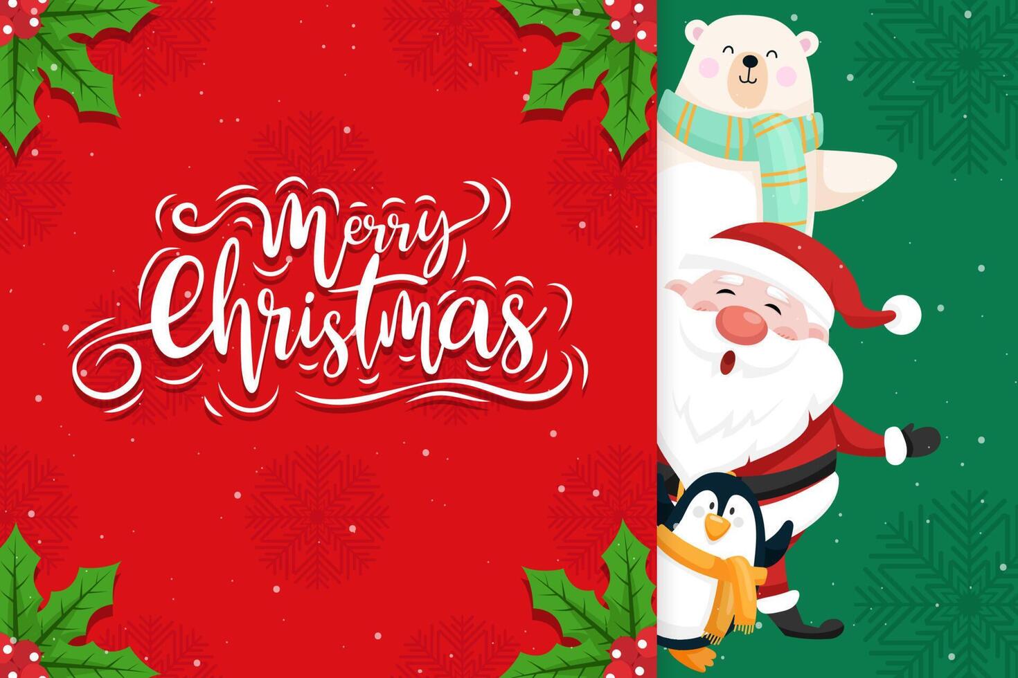 feliz natal e ano novo banner de fundo. papai noel, urso e pinguim com ornamento. vetor